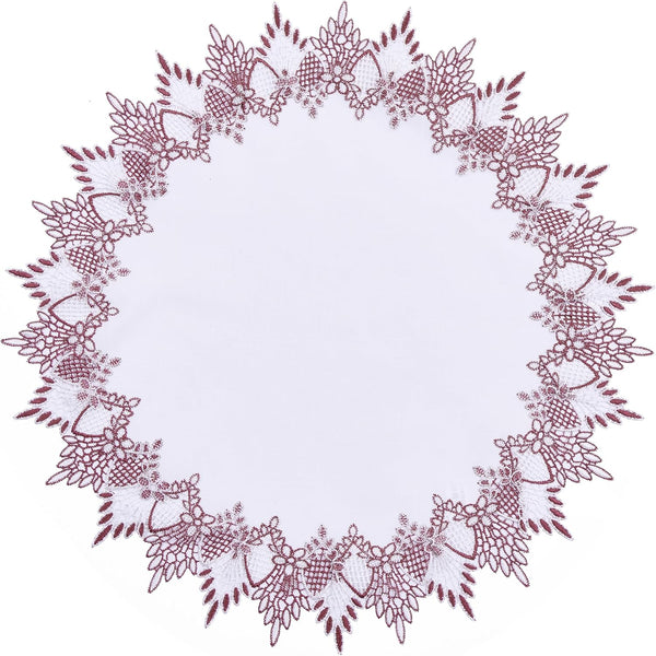 White Dark Red Linen Lace Doily 24 inches Round Coffee Table Topper