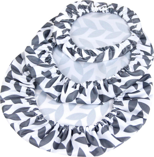 wegreeco Elastic Reusable Bowl Covers, Set of 3, Grey Leaf