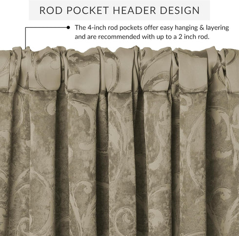 Elrene Home Fashions Mia Jacquard Scroll Blackout Valance, 52" x 19" (1 Valance)