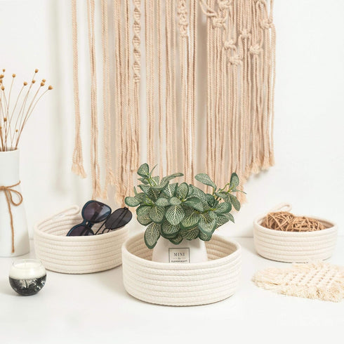 Set 3 Closet MINTWOOD Design of Cotton Rope Nesting Bowls, Small Catch All Basket, Cute Baskets and Bins for Shelves