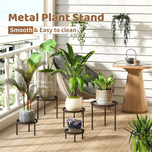 5 Pack Plant Stand Indoor Outdoor Heavy Duty Metal Stand Multiple Plants, Anti-Rust Iron Flower Pot Stand Decoration