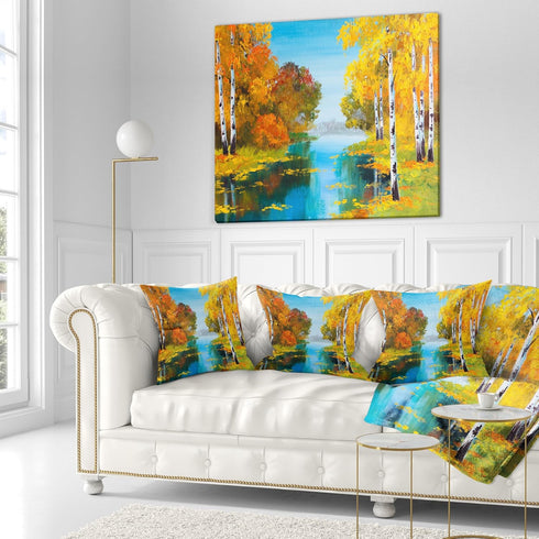 Designart Birch Forest Near The River' Landscape Printed 16 in. x 16 in by Designart