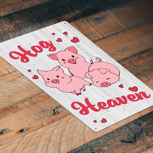 Pig Sign for Home Wall Decor, Metal Signs 12 x 8 in. Three Little Pigs Hog Heaven