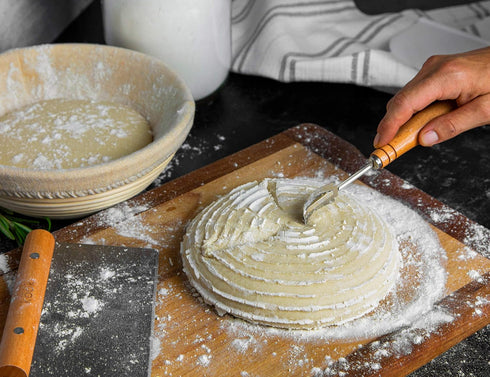 9 Inch 12 Set 2 Kook Banneton Bread Proofing Basket - Complete Piece Sourdough Basket Kit with Liners and Scrapers