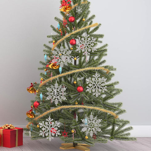 Silver Snowflake Ornaments, 6 Pack Large Plastic Christmas Decorations for Winter Wonderland Tree