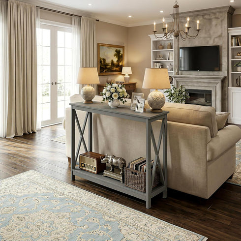 2-Tier ZENY Console Table, Entryway Table, Narrow Sofa Table with Shelves, Entrance Table for Living Room, Entryway