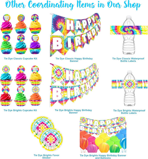 Tie Dye Waterproof Bottle Labels - 20 Labels for Tie Dye Party Decorations and Rainbow Party Supplies