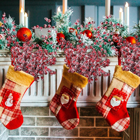 12 Pack 11.8inch Whaline Christmas Artificial Berry Picks Xmas Winter Frosted Red Berry Stems Fake Snowy Red Berry
