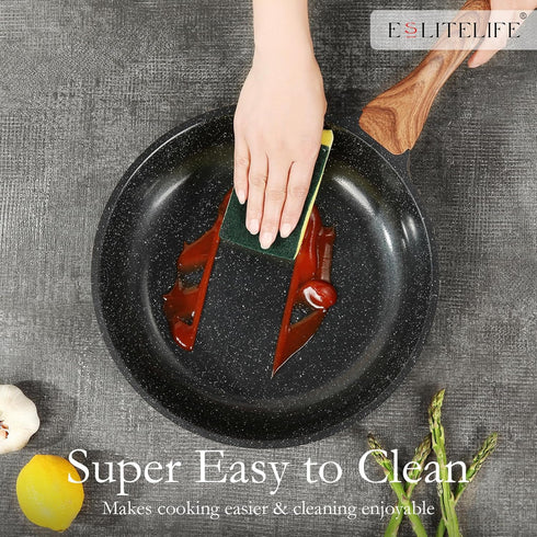 ESLITE LIFE Nonstick Ceramic Frying Pan Skillet, 8'' (Black), Non-Toxic, Compatible with All Stovetops, PTFE & PFOA Free