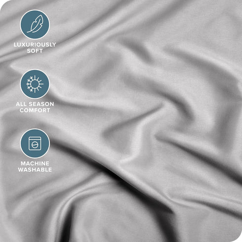 Bare Home Fitted Bottom Sheet Queen, Premium 1800 Microfiber, Ultra-Soft, Light Grey