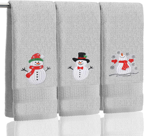SmoothNovelty 3 Pcs Christmas Snowman Hand Towels for Bathroom Cotton Embroidered Snowman