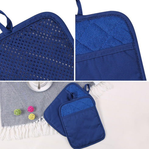 100% Cotton with Silicone Kitchen Pot Holder, Heat Resistant Coaster Potholder Oven Mitts Set of 2 Blue