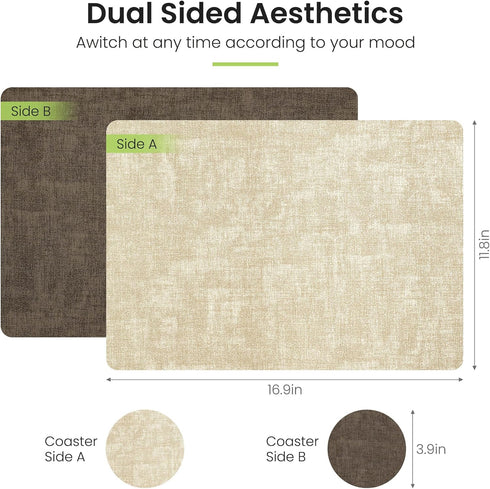 Set 4, (4, Fyvva Placemats of Faux Leather Heat Resistant Wipeable Placemats, Dual Sided Waterproof Washable Table Mats