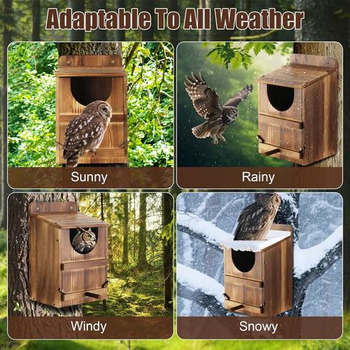 1 Set Owl House, Barn Owl Nesting Box with Bird Stand and Wood Shavings, Large Wooden Screech Nesting Box for Outside