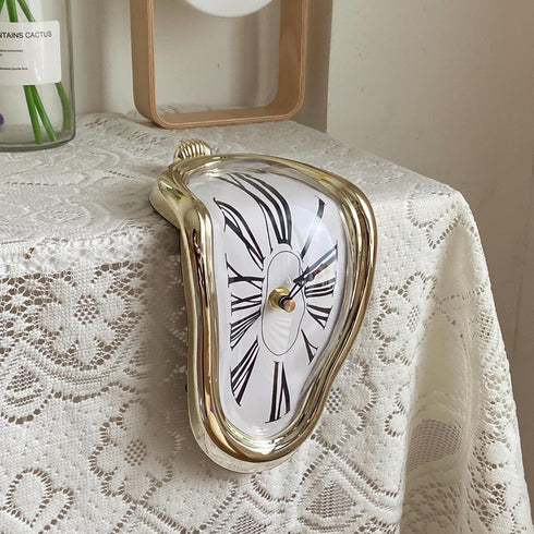 Melting Clock, Salvador Dali Watch, Decorative Home Office Shelf Desk Table Gift, Rome Gold