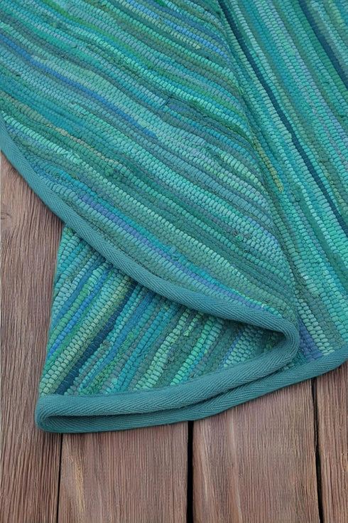 THE BEER VALLEY Hand Woven Area Rug - 4' Round Teal, Farmhouse Green Rugs for Bedroom, Bathroom, Living Room