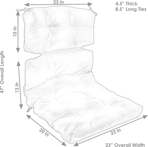 23 Inches 47 Inches 300 Sunnydaze Tufted High Back Chair Cushion - Wide x Long - D Olefin Fabric with Polyester Fill