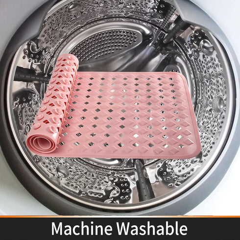 Yimobra Non Slip Bathtub Mat with Super Strong Suction Cups, 27.5"x15.5", Long Shower Mat with Drain Holes, Machine