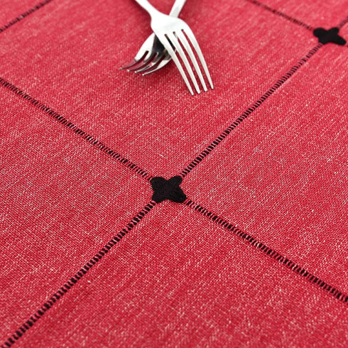 24 24 inch NEWISHER Farmhouse Embroidered Plaid Tablecloth Lattice Fabric Bedside Table Cloth Rustic Checkered Red