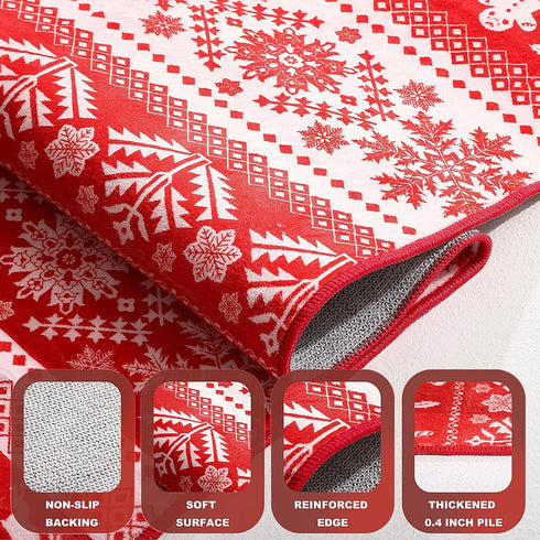 GREFFY 5x7 Soft Area Rugs for Living Room, Vintage Washable Snowflake Print Carpet, Non Slip Low Pile Soft Modern Red
