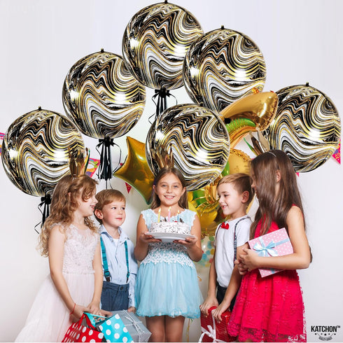 KatchOn Big Black and Gold Marble Balloons, 22 Inch, Pack of 6 for Golden Anniversary, Birthday Decor