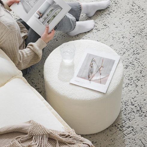 Bezseller Soft Boucle Pouf Ottoman, Comfortable Foot Rest, Full Foam Filling Footstool for Living Room, Bedroom