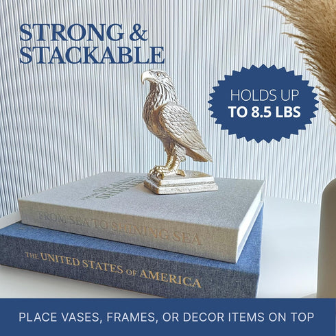 BRITTANY HILLS Set 2 Patriotic Decorative Books - of Beautiful Linen Book Boxes For Your Coffee Table, Bookshelf