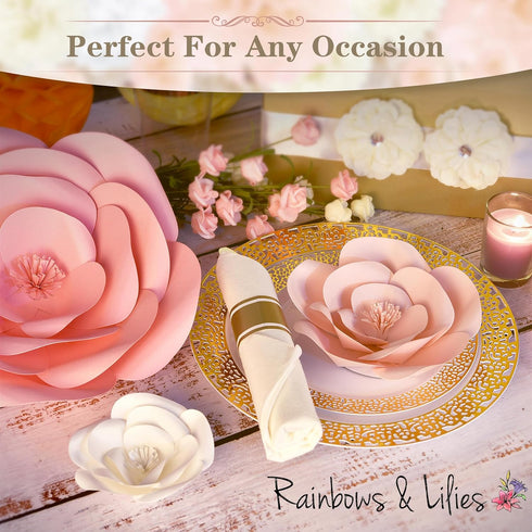 Rainbows & Lilies 15pc Large Paper Flowers Decorations for Wall - Reusable 3D Decor for Girls Room, Nursery, Baby Shower