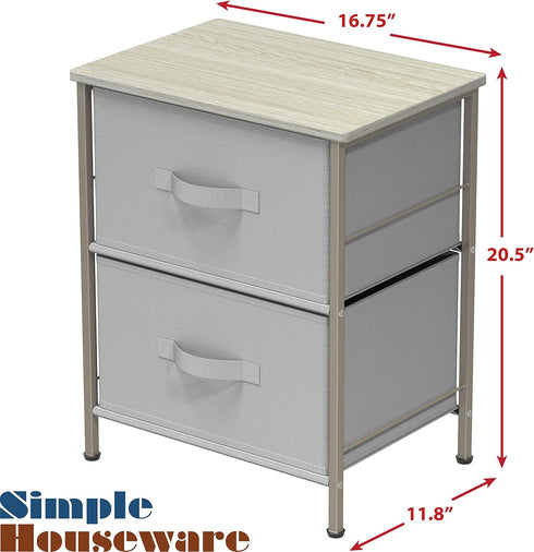 2 Simple Houseware Tier Night Stands Dresser for Bedroom Organizer Drawer Storage Tower, Grey