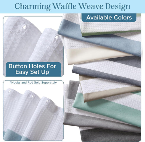 Madison Park Shower Curtain, Waffle Weave Striped Design Fabric, 72"x72", Blue, with 3M Scotchgard Moisture Management