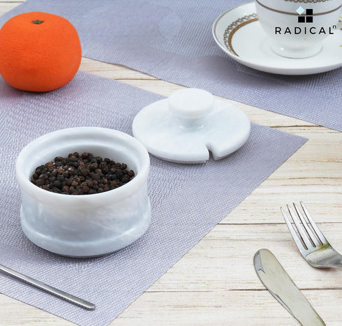 Radicaln Marble Salt Cellar, 4" Inch Handmade Sugar Bowl with Lid and Spoon, Spice Jar for Kitchen Storage