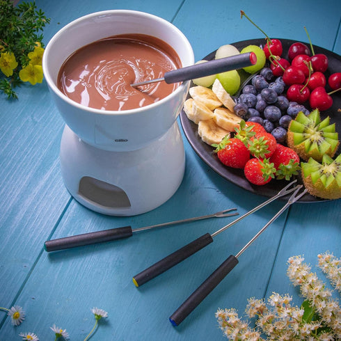 Cilio Porcelain Chocolate Fondue Set, White, 5-Inch x 10-Inch