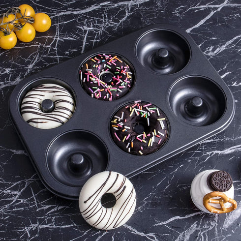 HONGBAKE 2 Pack Donut Pan, Upgraded Deepened 6 Cavity Mini Bagel Mold for Oven, Nonstick and Heavy Duty