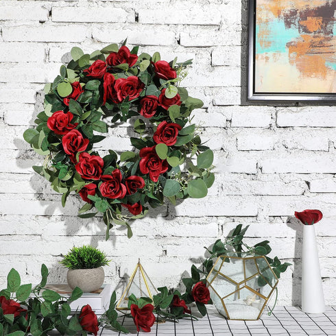 Syhood Artificial Rose Garlands - 14.4 ft Wine Red Flower Vine for Wedding Arch and Home Garden Decorations