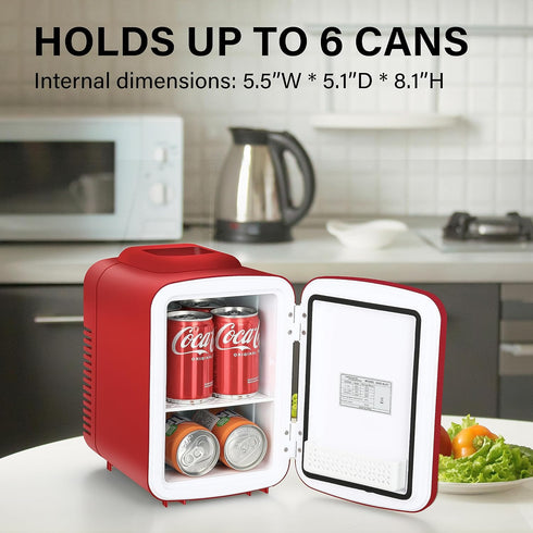 Simple Deluxe 4L Portable Mini Fridge, Compact Cooler & Warmer for Skincare, Food, Beverages, Red