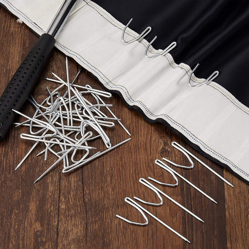 Jetec 50 Pieces Metal Drapery Pins Curtain Hooks, Long 7 cm by 1.8 cm Bulk Silver Stainless Steel for Heavy Duty Window