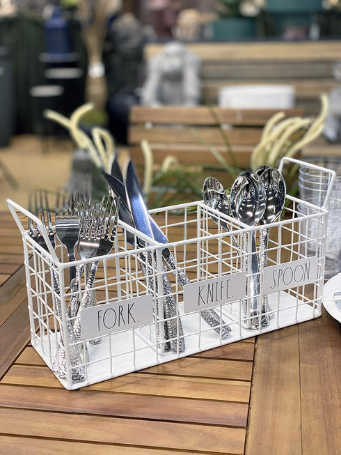 Rae Dunn 3 Section Utensil Holder, Metal Wire Basket Organizer for Silverware and Kitchen Accessories