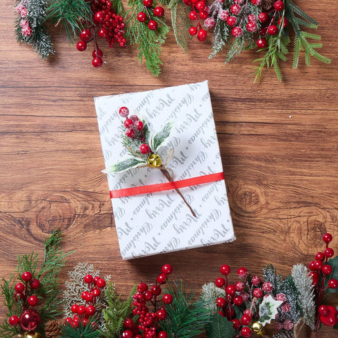 WILLBOND 24 Poinsettia Pcs Artificial Christmas Tree Picks Red Berry Pine Picks Spray Berry Branches Holly Pine Flower