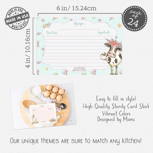 Silly Goose Gifts Lets Pig Out! Farm Themed Recipe Cards - 4x6 Recipe Cards, Vintage Retro Recipe Cards Perfect for Wedding, Housewarming Bridal Shower Gifts & More, Rustic Farmhouse Animal Chicken Cow Recipe Cards, 24 Set by Silly Goose Gifts