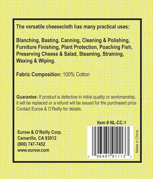 Nouvelle Legende Commercial Grade Unbleached Cotton Cheesecloth, 27 SqFt, Durable, Lint-Free, Reusable