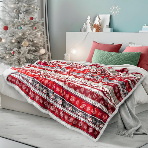 PAVILIA Premium Christmas Sherpa Throw Blanket - Christmas Decoration Reindeers, Fleece, Plush, Warm, Cozy Reversible