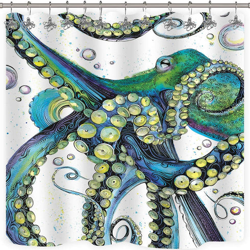 Set of 12 Octopus Shower Curtain Hooks, Decorative Stainless Steel Rustproof Brushed Nickel Rings for Bathroom