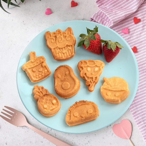 Fun Food Friends Mini Waffle Maker - 7 Kawaii Style Design Pancakes for Fun Breakfast or Kids Dessert Treats