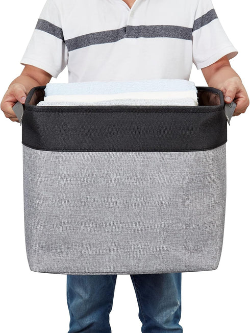 DECOMOMO Large Storage Baskets, 54.5L Fabric Bins for Organizing Laundry, Nursery, Toys (Grey and Black, XXXL)
