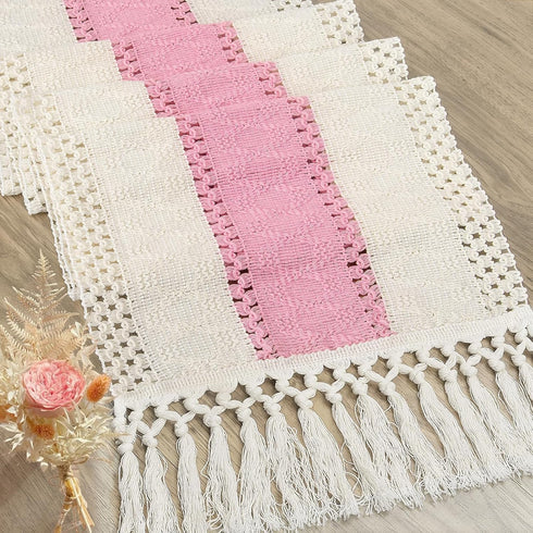 36 Inches yuboo Pastel Pink Spring Table Runner, Small Boho Macrame Dresser Runner Scarf for Nightstand, Coffee Table