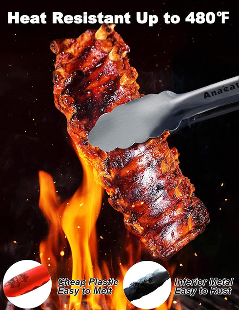 Anaeat Premium Sturdy Barbecue Tongs for Kitchen Grill & BBQ - 7,9,12 Inch Non-Slip Stainless Steel Locking Tongs Heat Resistant for Grilling, Cooking, Turning and Barbecue by Anaeat