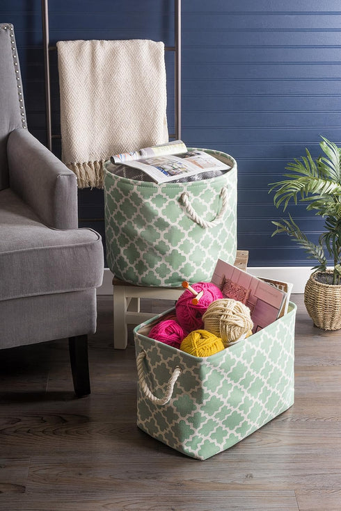 DII Polyester Container with Handles - Lattice Storage Bin, Medium, Bright Green