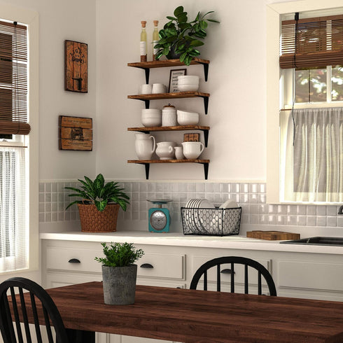 Set 4, 17"x6" Wallniture Arras Floating Shelves for Wall Storage, Wood Wall Shelves for Kitchen Organization