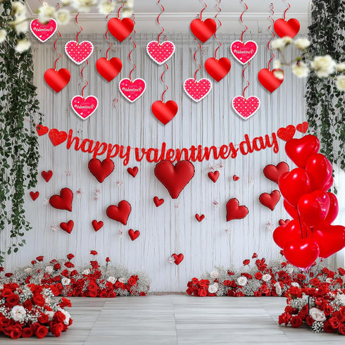 KatchOn Red Hearts Valentines Hanging Decorations - Pack of 30, No DIY, Indoor Hanging Hearts Decor