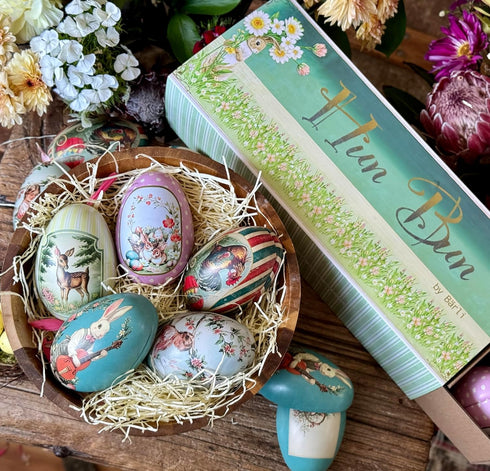 Generic Set 10 Vintage Tin Easter Eggs, of Fillable, Reusable Metal Egg Tins by Baerli